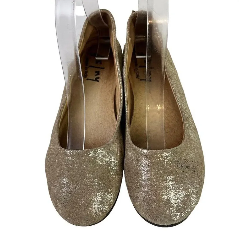 Fs/Ny French Sole Gold Leather Slip On Wedge Loafers Round Toe Womens Shoes sz 6